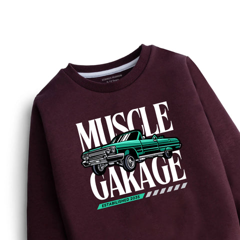 DIGITAL MUSCLE GARAGE PRINTED Maroon  Color Boys Long Sleeve Sweat-Shirt