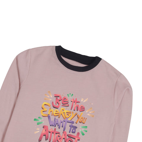Printed Junior Pink Header Color Girls Long Sleeve Sweat-Shirt