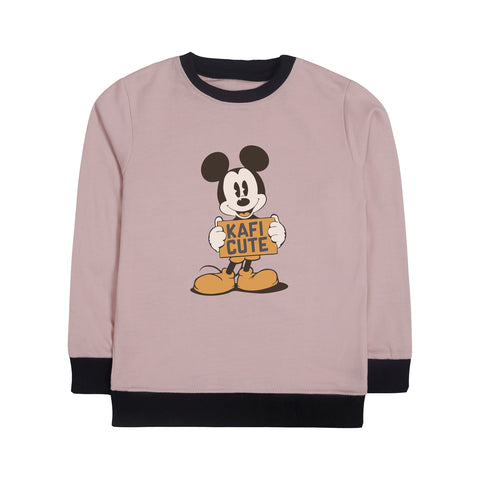 Digital Printed Kafi Cute Junior Pink Header Color Girls Long Sleeve Sweat-Shirt