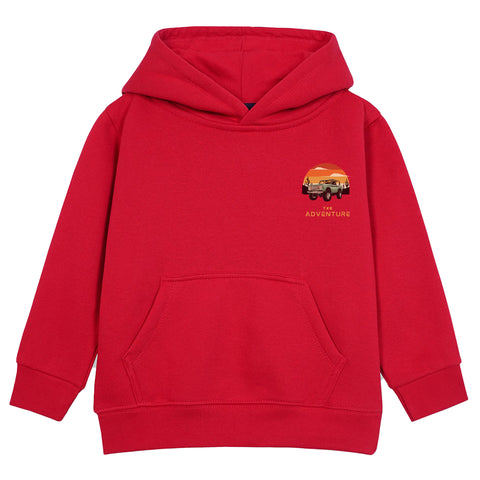 ADVENTURE PRINTED RED BOYS FLEECE HOODIE
