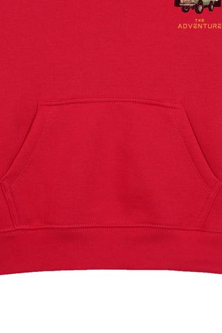 ADVENTURE PRINTED RED BOYS FLEECE HOODIE