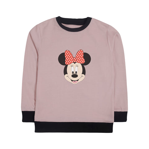 MINNIE JUNIOR PINK HEADER COLOR GIRLS LONG SLEEVE SWEAT-SHIRT