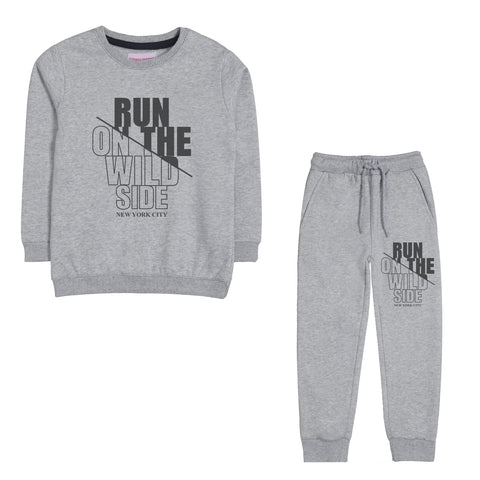 RUN ON THE WILD SIDE JUNIOR BOY GREY HEADER TRACK SUIT
