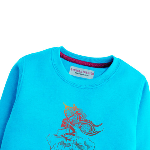 GIRLS SKY BLUE SHADE TERYY FABRIC SWEAT-SHIRT