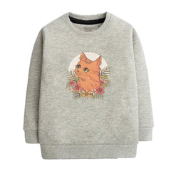 CUTE CAT JUNIOR GREY HEADER COLOR GIRLS LONG SLEEVE SWEAT-SHIRT