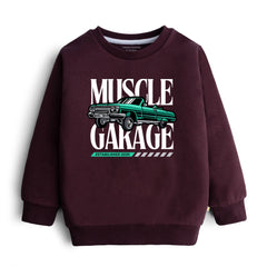 DIGITAL MUSCLE GARAGE PRINTED Maroon  Color Boys Long Sleeve Sweat-Shirt