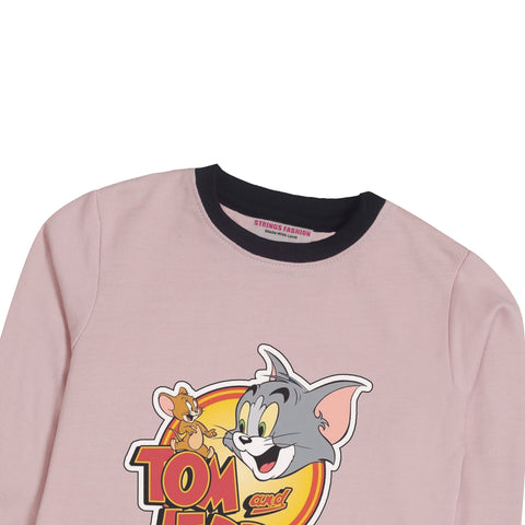 TOM & JERRY PINK GIRLS LONG SLEEVE SWEAT-SHIRT