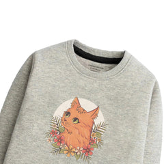 CUTE CAT JUNIOR GREY HEADER COLOR GIRLS LONG SLEEVE SWEAT-SHIRT