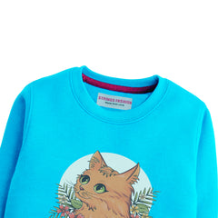 CUTE CAT GIRLS SKY BLUE SHADE FLEECE SWEAT-SHIRT
