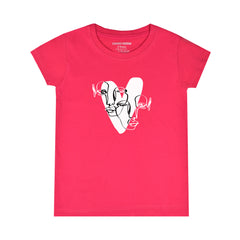 PARADISE PINK  PRINTED COUPLE FACES IN HEART GIRLS T.SHIRT