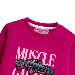 MUSCLE GARAGE RED COLOR BOYS LONG SLEEVE SWEAT-SHIRT