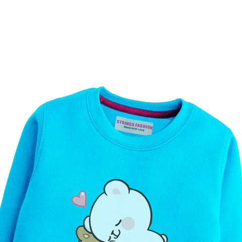 MILK & MOCHA GIRLS SKY BLUE SHADE TERYY FABRIC SWEAT-SHIRT
