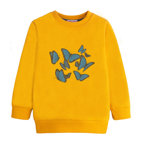 GIRLS ORANGE SHADE FLEECE SWEAT SHIRT BUTTERFLY