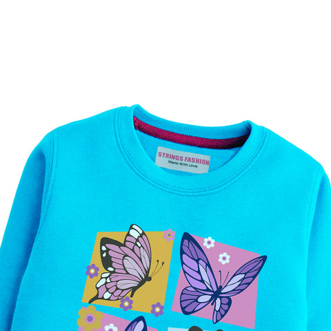 BUTTERFLY GIRLS SKY BLUE SHADE TERYY FABRIC SWEAT-SHIRT