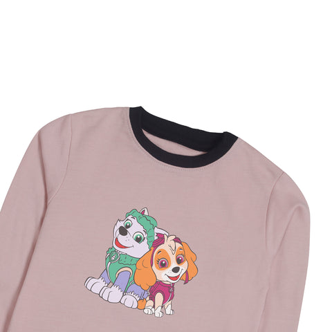 PAW JUNIOR PINK HEADER COLOR GIRLS LONG SLEEVE SWEAT-SHIRT