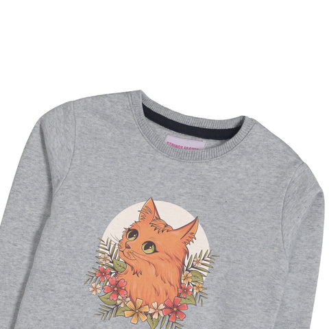 CUTE CAT JUNIOR GIRLS GREY HEADER COLOR TRACK SUIT