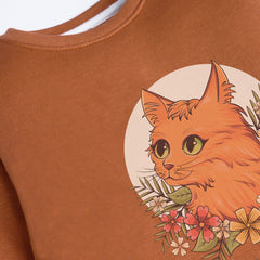 CUTE CAT LIGHT BROWN GIRLS LONG SLEEVE SWEAT-SHIRT