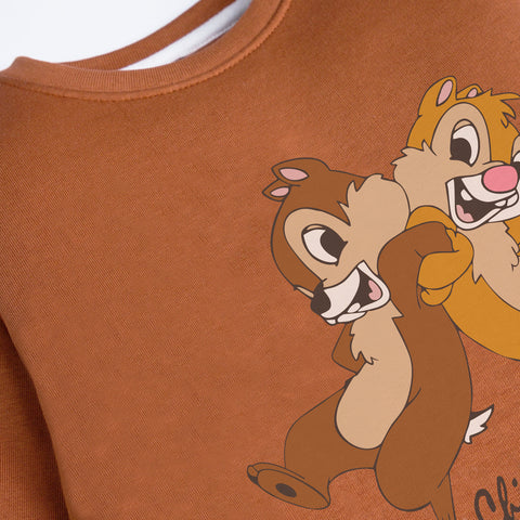 CHIP & DALE LIGHT BROWN GIRLS LONG SLEEVE SWEAT-SHIRT