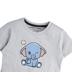 BABY ELEPHANT GREY PRINTED GIRLS SHORT SLEEVE T-SHIRT