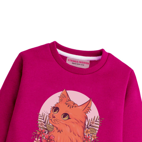 CUTE CAT RED GIRLS LONG SLEEVE SWEAT-SHIRT