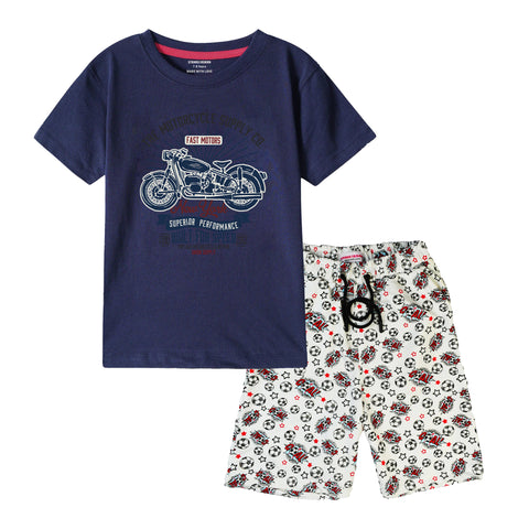 AMERICAN BIKE BOYS SHORT SLEEVE NAVY T.SHIRT & FOOTBALL PRINTED SHORTS (SF-28401)