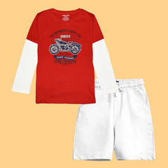 AMERICAN BIKE BOYS LONG SLEEVE RED & WHITE T.SHIRT & SHORTS (SF-26701)