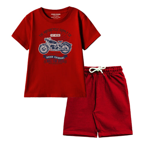 AMERICAN BIKE BOYS SHORT SLEEVE MEHROON T.SHIRT &  SHORTS