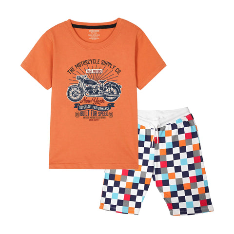 AMERICAN BIKE BOYS SHORT SLEEVE ORANGE T.SHIRT & BOXES SHORTS (SF-28901)