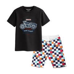 AMERICAN BIKE BOYS SHORT SLEEVE BLACK T.SHIRT & BOX PRINTED SHORTS (SF-28101)