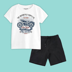 AMERICAN BIKE BOYS SHORT SLEEVE WHITE T.SHIRT & BLACK SHORTS (SF-27901)