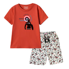 AMERICAN SOLDIER BOYS SHORT SLEEVE RED T.SHIRT & FOOTBALL PRINTED SHORTS (SF-28502)