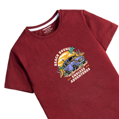 DIGITAL BEACH BOUND PRINTED MEHROON JUNIOR BOYS T.SHIRT