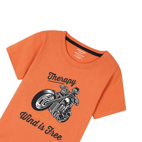 BIKE PRINTED ORANGE BOYS T.SHIRT
