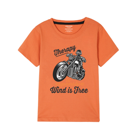 BIKE PRINTED ORANGE BOYS T.SHIRT