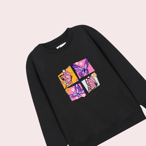 BUTTERFLIES PRINTED BLACK COLOR Girls Long Sleeve Sweat-Shirt