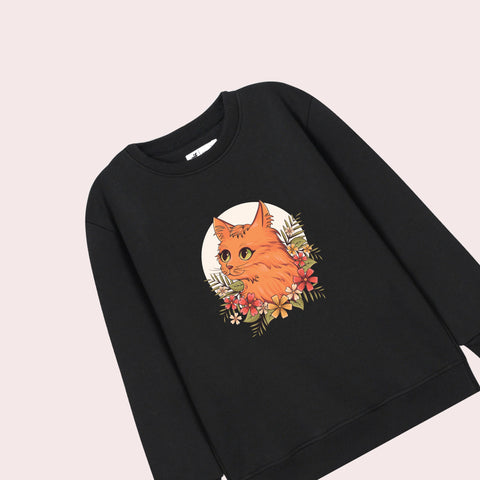 CAT PRINTED BLACK COLOR Girls Long Sleeve Sweat-Shirt