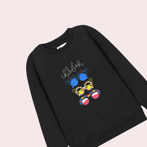 CHILL FISH PRINTED BLACK COLOR Girls Long Sleeve Sweat-Shirt