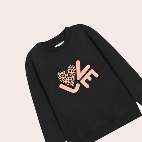 HEART LOVE PRINTED BLACK COLOR Girls Sweat-Shirt
