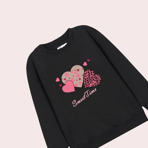 SWEET TIME PRINTED BLACK COLOR Girls Sweat-Shirt