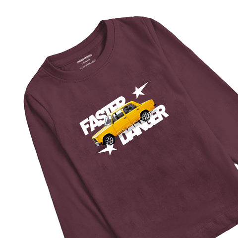 FASTER RACER BURGUNDY BOYS LONG SLEEVE T.SHIRT