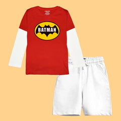 BATMAN BOYS LONG SLEEVE RED & WHITE T.SHIRT & SHORTS (SF-26702)