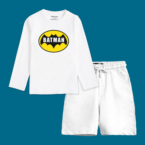 BATMAN BOYS LONG SLEEVE WHITE T.SHIRT & SHORTS (SF-27702)