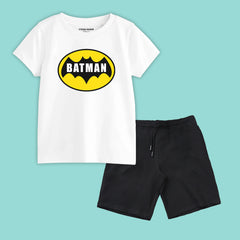 BATMAN BOYS SHORT SLEEVE WHITE T.SHIRT & BLACK SHORTS (SF-27903)