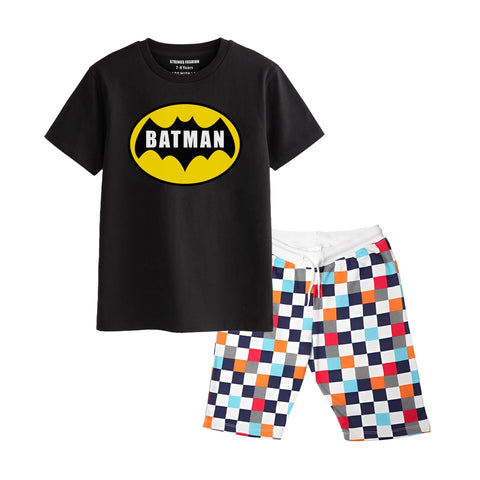 BATMAN BOYS SHORT SLEEVE BLACK T.SHIRT & BOX PRINTED SHORTS (SF-28102)