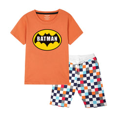 BATMAN BOYS SHORT SLEEVE ORANGE T.SHIRT & BOXES SHORTS (SF-28902)
