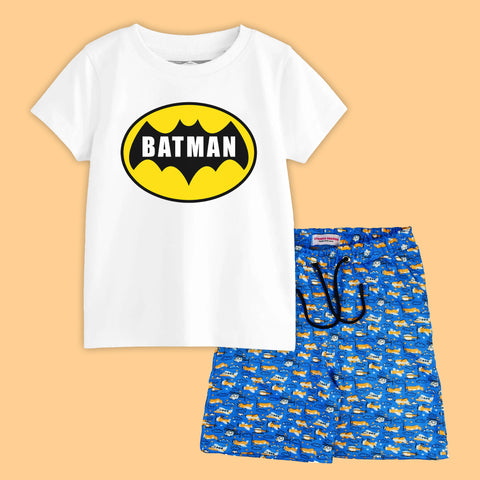 BATMAN BOYS SHORT SLEEVE WHITE T.SHIRT & PLANE PRINTED SHORTS (SF-29102)