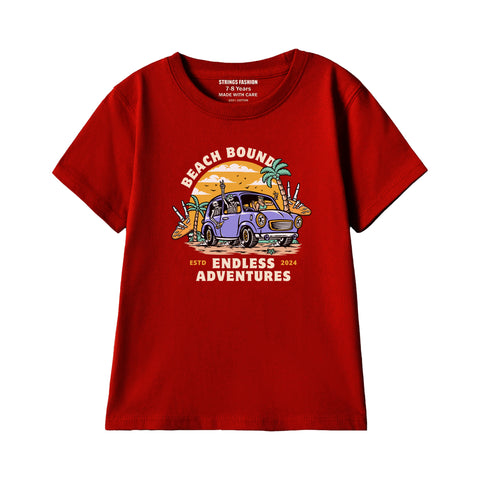 BEACH BOUND BOYS SHORT SLEEVE MEHROON T.SHIRT &  SHORTS