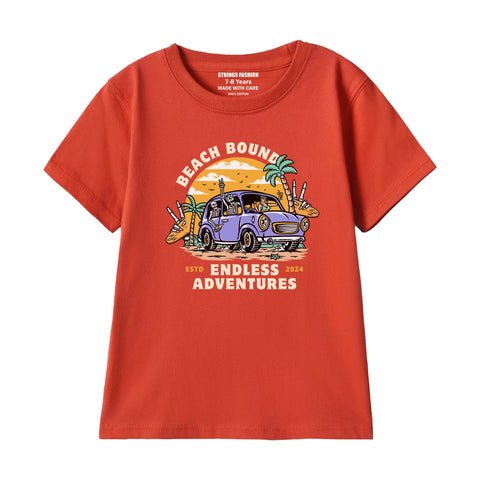 BEACH BOUND BOYS SHORT SLEEVE RED T.SHIRT & FOOTBALL PRINTED SHORTS