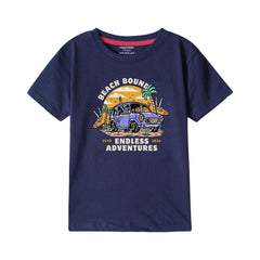 BEACH BOUND BOYS SHORT SLEEVE NAVY T.SHIRT & FOOTBALL PRINTED SHORTS (SF-28403)