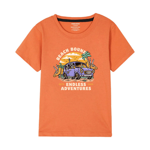 BEACH BOUND BOYS SHORT SLEEVE ORANGE T.SHIRT & BOXES SHORTS (SF-28903)